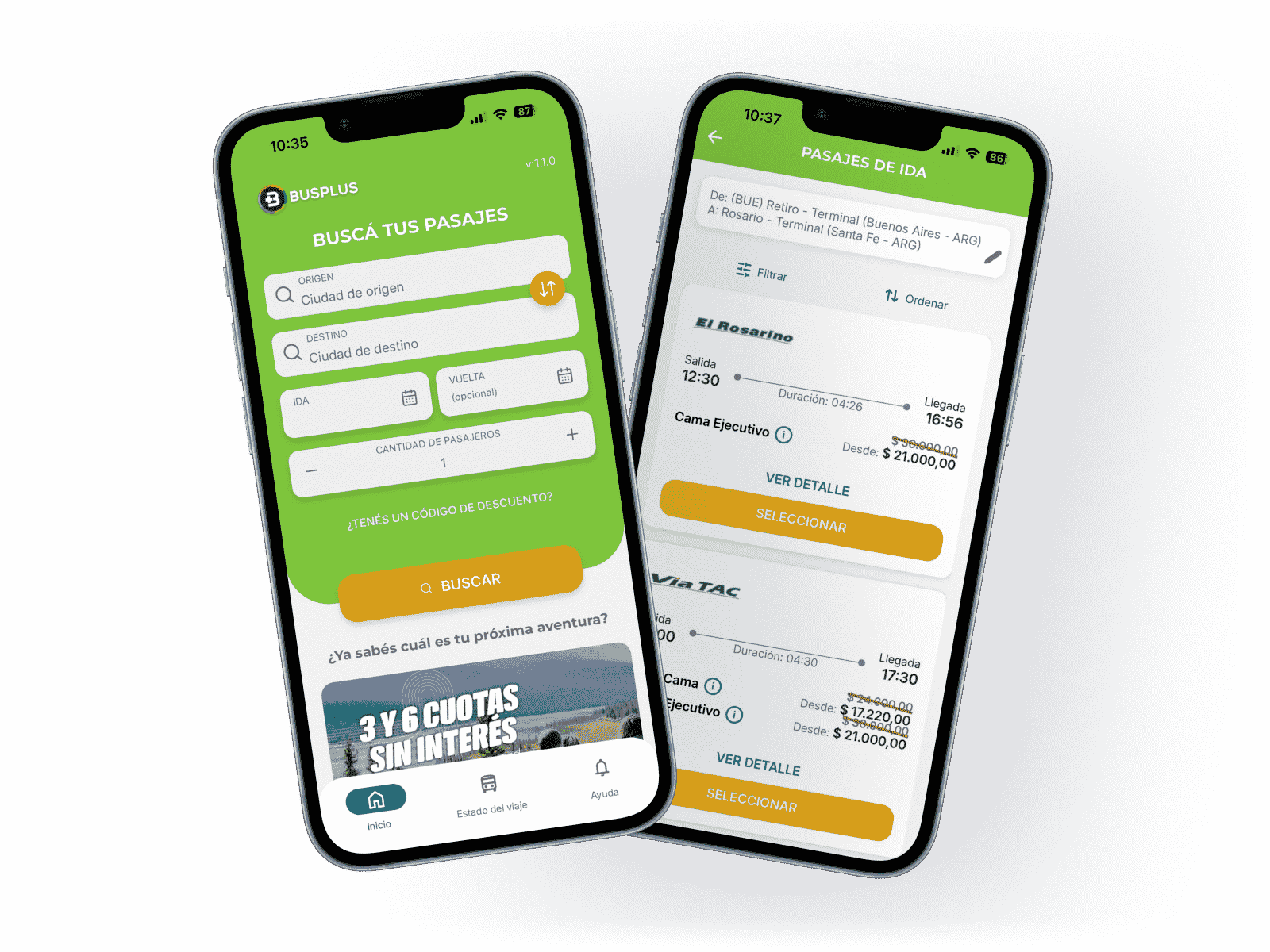 Aplicación Busplus en dos teléfonos móviles